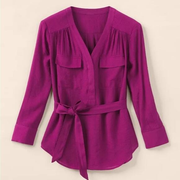 Matilda Jane Womens Tunic Long Sleeve Size Large Plum Purple V-neck Tie Waist - Picture 6 of 14